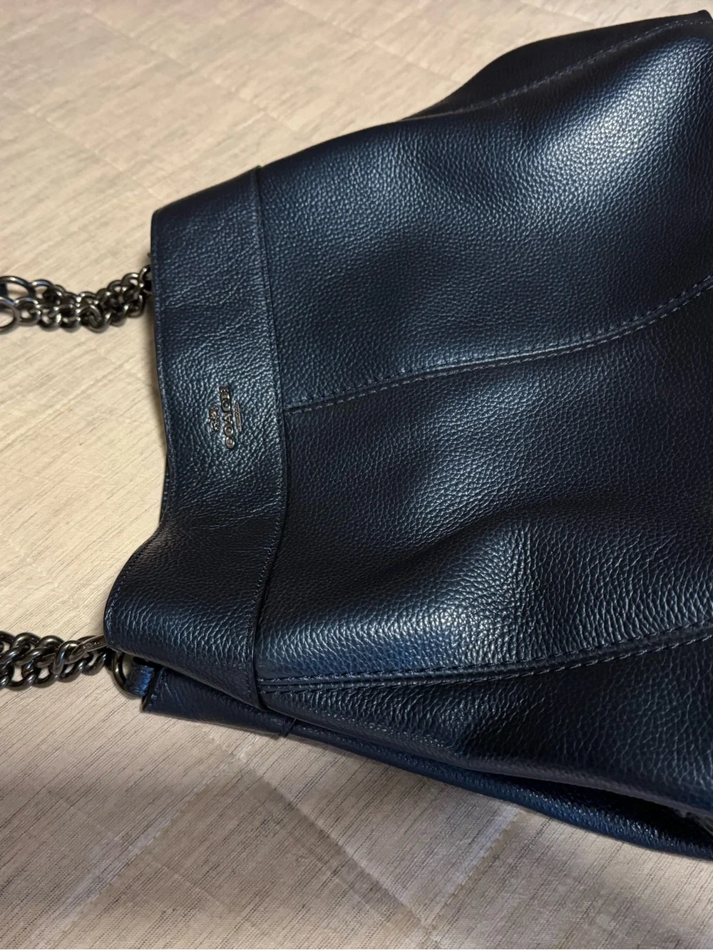 Coach Pebbled Leather Shoulder Bag in Navy Blue